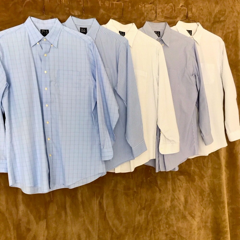 5 for $20 😲 Jos A Bank Men's Blue and White Dress Shirts 17/35